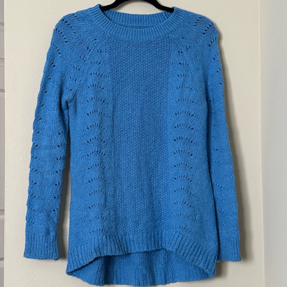 LOFT Blue Crew Neck Knit Sweater, Size S